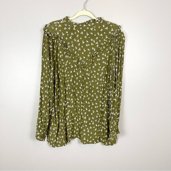 M&S Mark & Spencer Long Sleeve Blouse Woman’s size 24 Green White Floral Print - Picture 5 of 7